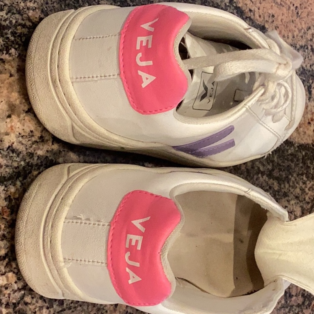 Veja White and Pink Low-Top Sneakers
